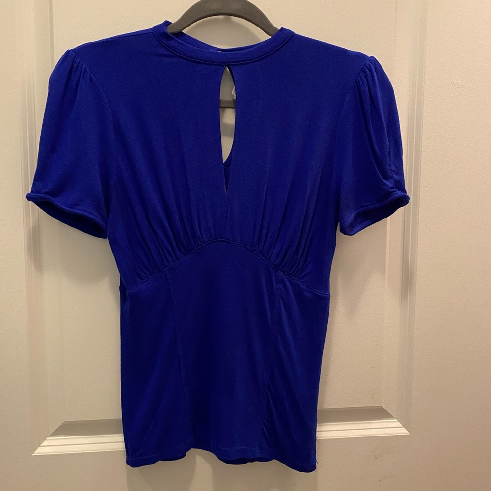 Royal Blue Puff Sleeve Keyhole Top